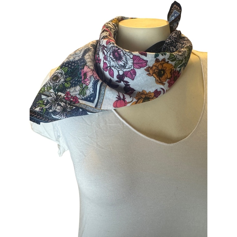 Floral Patchwork Scarf BotanicRomantic Boho Cottagecore Grandmacore Folk 21"l